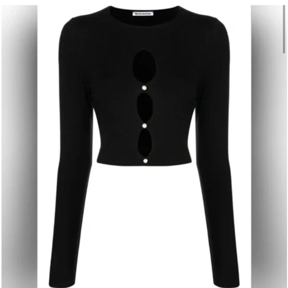 Reformation cut out front pearl black long sleeve going out party blouse XS